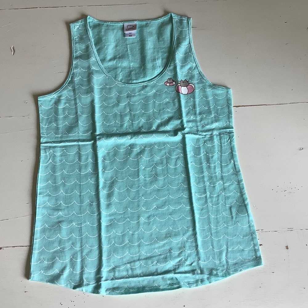 NEW PUSHEEN sea green beach theme Cotton tank top Medium